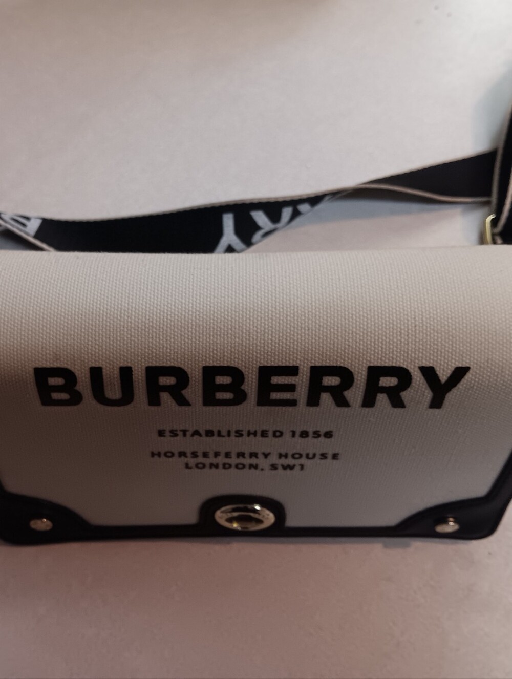Burberry White Canvas Logo Belt Bag with Black Trim